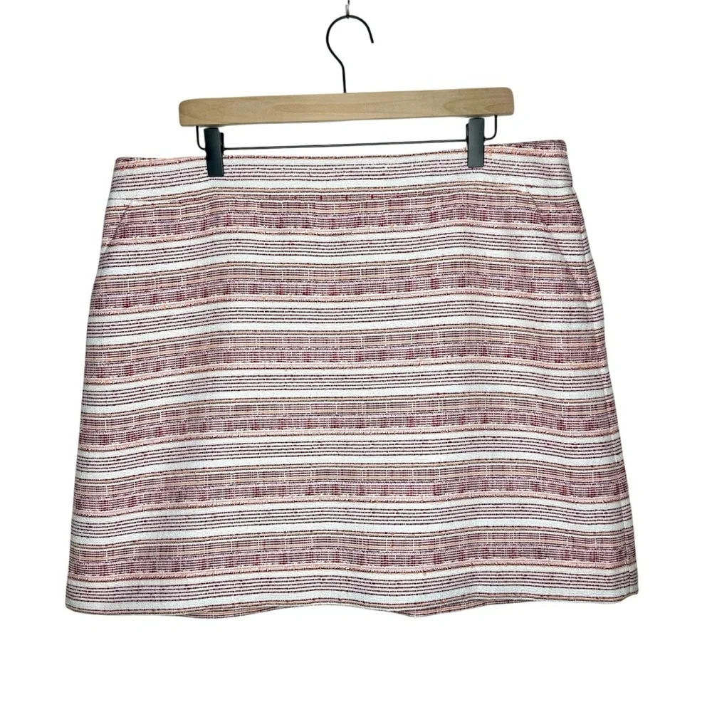 LOFT Women’s‎ Tweed Mini Skirt Sz16 Multicolor Pink & Orange Stripes W/ Pockets